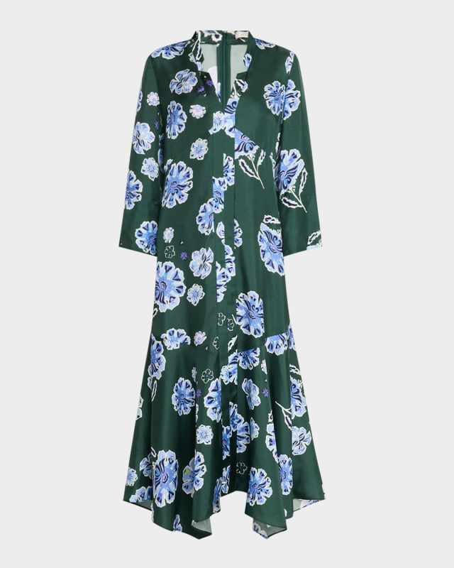 Big Garden Floral-Print Silk Twill Midi Dress